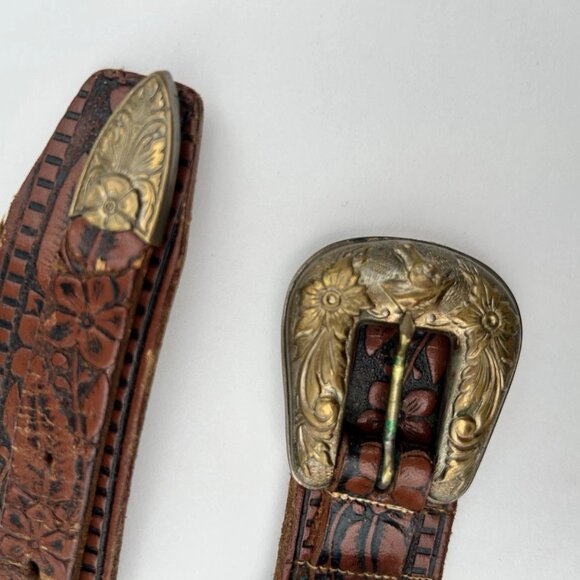 Vtg 70s Ranchcraft 3257 Western Floral Boho Horse Tooled Leather Belt Womens 34 - Picture 5 of 15